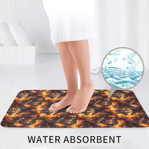 Tapis de bain tigre Fire Cool pour une décoration de salle de bain sauvage, douce et moderne