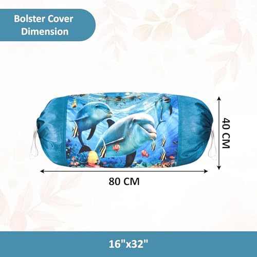 Image of Urbane Home Set of 6 Bolster /Side Pillow Cover | 16 inchx32 inch Cylindrical Masland /Masand Long Pillow Cover For Diwan Pillows | Dolphin- Blue