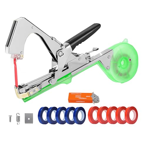 Plant Tying Machine, Lightweight Plant Vine Tying Tape Machine Tool, Plant Tape Gun for Tomatoes, Grapes and Vegetable Garden, Come with 10000pcs Staples 10 Rolls Tape (Green)