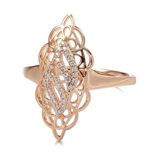 YAHOYA Hot Luxury 585 Rose Gold Women Ring Natural Zircon Hollow ...