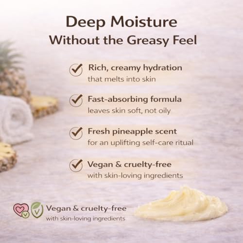 Bella & Bear Pineapple Body Butter – Vegan Moisturizing Body Butter, Travel Size 3.4 oz, Fresh Pineapple Scent