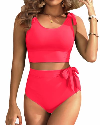 Image of Yonique Two Piece High Waisted Swimsuits - Women Tummy Control Bikini Modest Bathing Suit 2PC 2025