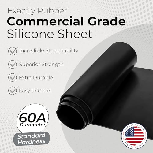 Image of Exactly Rubber - Commercial Grade Silicone Sheet, 60A Durometer Silicone Mat, -80 to 450F Temperature Resistant Rubber Mat, Rubber Sheet with 350% Elongation, Made in the USA, 1 /32 x 18 inch x 18 inch, Black