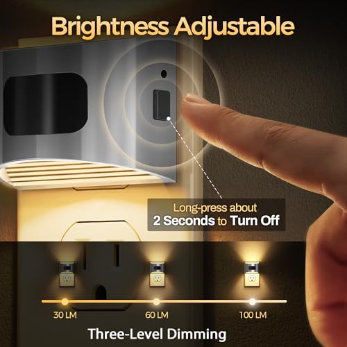 Image of DORESshop LED Night Light[2 Pack], Silver Night Lights Plug into Wall, 3 Mode Plug in Night Light with Motion Sensor, Dusk to Dawn Sensor, Nightlights for Adults, Bedroom, Bathroom, Hallway