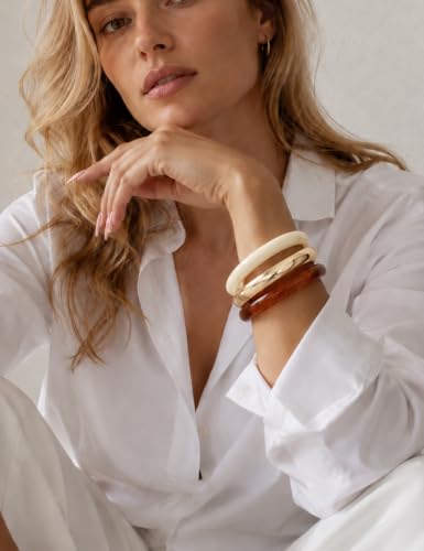 Image of Chunky Gold Bangle Bracelets for Women, Dainty 14k Gold Plated Big Stackable Bangles Set, Trendy Statement Cuff Bracelet Stack Fashion Jewelry Gifts