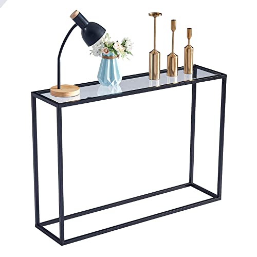 Cplxroc 42” Console Table, Tempered Glass Sofa Table,Modern Entryway Table with Metal Frame, Hallway Table for Living Room, Entrance Hall Furniture (Black Frame - Glass Top)