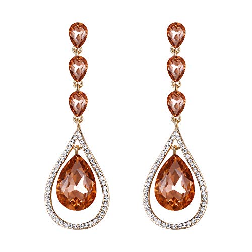 EVER FAITH Österreich Kristall Twist Blatt Aushöhlen Teardrop Durchbohrte Ohrringe Champagner Farbe Gold-Ton