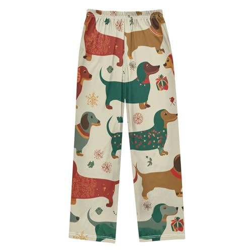 ZZXXB Xmas Snow Dachshund Boys Long Pants Soft Trousers Elastic Waist Kids Lounge Bottoms with Pockets S-XL2