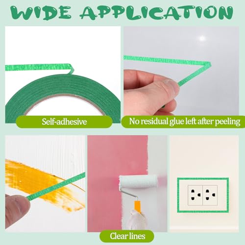 Image of 3 Rolls Removal Green Painters Tap Green Thin Masking Tape No Residue Narrow Paint Tapes Automotive Painting Tapes for Home Decoration Spray Paint Masking Handmade DIY, 0.2 Inch X 55 Yards