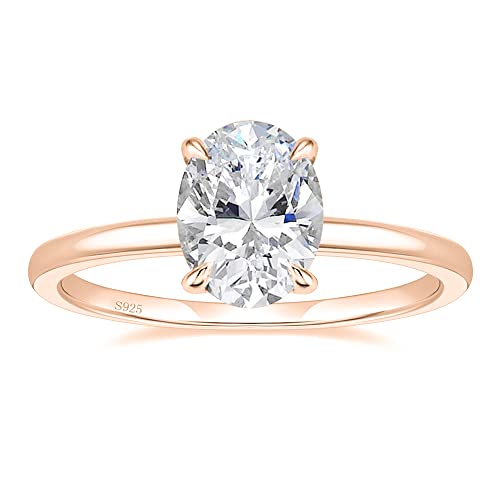 Image of EAMTI 3CT 925 Sterling Silver Engagement Rings Oval Cut Solitaire Cubic Zirconia CZ Wedding Promise Rings for Her Wedding Bands for Women Size 3-11
