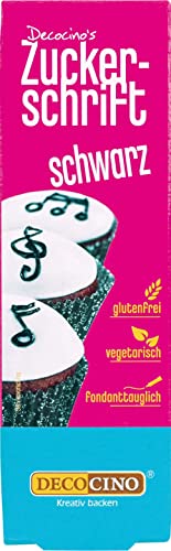 Decocino Zuckerschrift in Schwarz Lebensmittelfarben-Schrift praktische Tube zur Beschriftung von Fondant & Glasuren Back-Deko für Torten, Kuchen & Cup-Cakes!