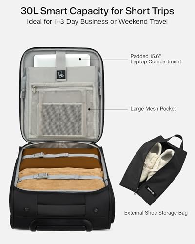 Image of Hanke Underseat Carry On Luggage with Wheels, 17 Inch Rolling Bag, Black