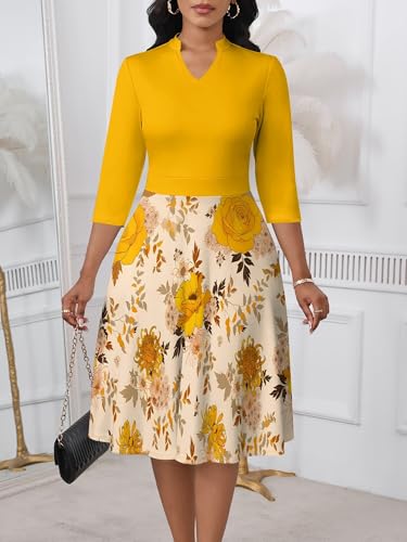 Image of PinkPatty Women's Casual A-line Midi Dresses 3 /4 Sleeve V Neck Fit and Flare Dress with Pockets
