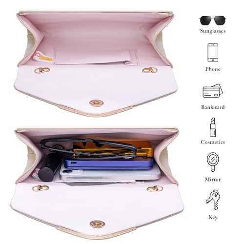 Larcenciel Damen Clutch, Apricot Leder Handtasche mit Abnehmbarer Kette, Elegante Envelope Abendtasche, Mode Crossbody Umschlag Tasche, Umhängetasche Damen für Hochzeit Party Date Bankett, 22x11x5CM