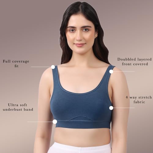 Image of Lavos Bamboo Cotton Comfort Sleeping Bra for Women, Slip On Bras to Wear at Home, Non-Padded & Non-Wired Sports Bras, Full /High Coverage, Soft Comfortable & Breathable Broad Strap Bra (Pack of 2)