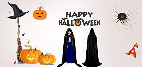 Capa Gameyly unissex Morte com capuz Halloween Velevt fantasia cosplay, Preto, Shoulder to Hem:66.92