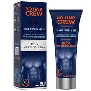 No Hair Crew Body At Home Hair Removal Cream for Manscaping Unwanted Hair with Energizing Ginseng, Premium Depilatory, Painless & Flawless, Made for Men, 200ml