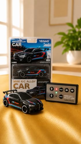 Image of Mini R /C Alloy Drift Car 1:64 Scale - 2.4GHz 4WD RC Racing Desk Toy with LED Lights & Cruise Control Feature (Kids & Collectors Edition) (BMW M4 Coupe (G82 Generation))