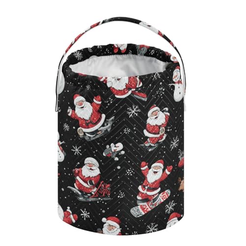Image of ElliTarr Crochet Bag Yarn Bag with Handle Portable Knitting Project Bag Travel Yarn Storage Organizer Holder Case Black Santa Claus Snowmen Deer