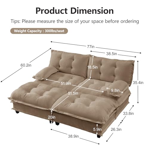 Image of 77 inch Sectional Sleeper Sofa with Ottoman, U Shaped Modular Deep Seat Couches for Living Room Apartment, Flexible Module Combination Cloud Sofa with Spring Support, Easy Assembly, Coffee