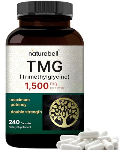 NatureBell TMG Supplements 1500mg 240 Capsules | Maximum Strength Anhydrous Trimethylglycine - Supports Healthy Homocysteine Balance & Heart & Liver Health; Non-GMO & Glut