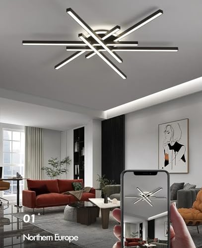Plafonnier LED dimmable noir moderne avec télécommande pour salon - 3