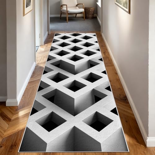 Singffuc 3D Optical Illusion Rug, 2x12ft, 3D Geometric Cube Area