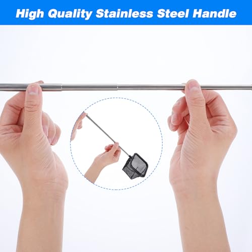 Image of Fish Net for Fish Tank, 2 Pcs 3 Inch Aquarium Fish Net Fine Mesh Small Fish Net Square Round Nano Nylon Net with Extendable Stainless Steel Handle for Small Fish Tank Aquarium Accessories