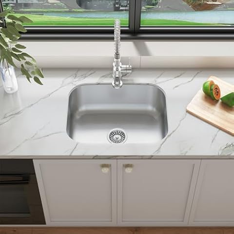 Sinber Stainless Steel Single Bowl Kitchen Sink, 23"x18"x9", Satin Finish, 18 Gauge, Undermount Cover