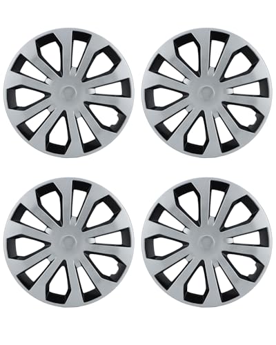 Image of ABX Hubcap Wheel Covers Hub Caps 16 Inch Set of 4 Black & Silver Universal Wheel Rim Cover R16 Stylish Car Decor Wheel Covers for Toyota Camry Nissan Mazda (silver-05, 16 inch)