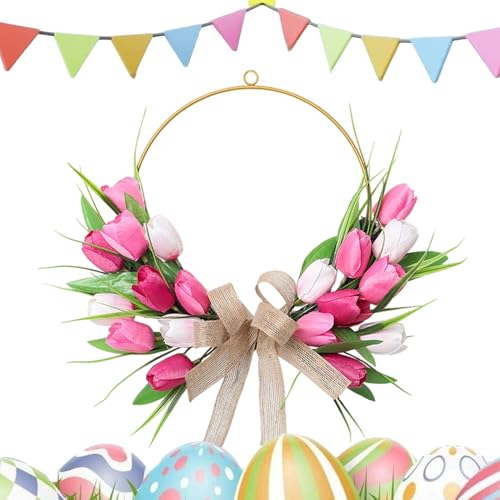 Corona para puerta de estilo bohemio con flores artificiales decorativas de interior 2