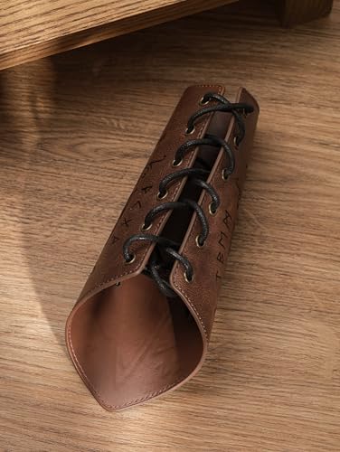 HAQUIL Medieval Faux Leather Wrist Guard, Adjustable Viking Bracer, Norse Sword Symbol Arm Guard for Costume and LARPs (1 Piece)4