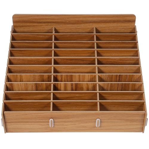 SUPVOX Caja de Madera 30 Compartimentos para Guardar Teléfonos Móviles, Organizador de Escritorio en Color Marrón, Resistente y Multifuncional para Oficina, Aula y Hogar