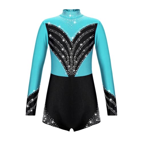 Traje de gimnasia for niñas, leotardo de ballet for niños, mono de patinaje brillante de manga larga, traje de baile de jazz, ropa de baile for niños Diseñados Para Danza, Ballet Y Gimnasia(Blue Green