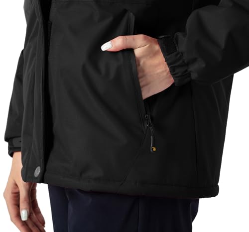 YSENTO Damen Winterjacke Wasserdicht Skijacke Outdoor Softshelljacke Warm Fleecejacke Funktionsjacke mit Abnehmbarer Kapuze(Schwarz,L)