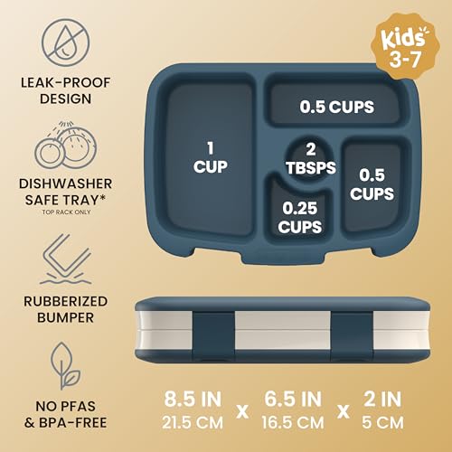 Image of Bentgo Kids Prints Leak-Proof, 5-Compartment Bento-Style Kids Lunch Box - Ideal Portion Sizes for Ages 3-7, Durable, Drop-Proof, Dishwasher Safe, & PFAS & BPA-Free Materials (Friendly Skies)