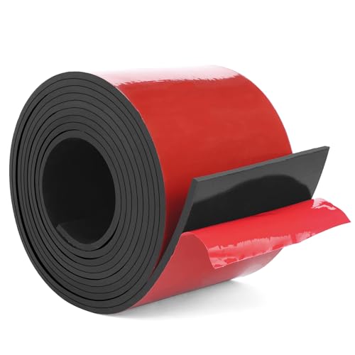 Image of WochiTV Adhesive Solid Rubber Strips, 4 inch Wide x 1 /16 inch Thick x 60 inch Long Self Stick Black Neoprene Rubber Rolls Perfect for DIY Insulation Cushion Gasket, Sealing, Liner, Weather Striping