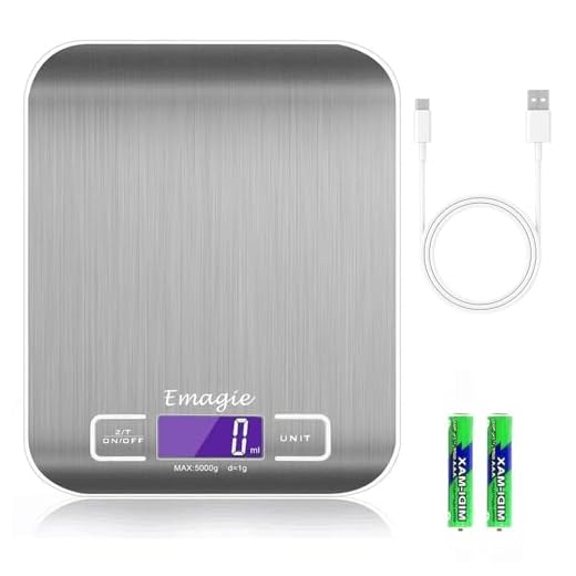 Báscula Digital de Cocina Bascula de Comida Alimentos Multifunción 11lb 10kg Plata Acero Inoxidable Recargable - Baterías Incluidas