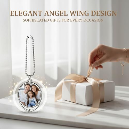 Image of OMISTAR 2 Pcs Sublimation Keychain Blanks, Angel Wing Car Charm, DIY Custom Photo Rearview Mirror Car Charm, Metal Round Key Rings Blanks, 6.3 x 1.38 in, Silver