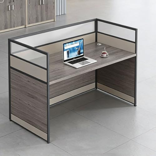 Nykto Office Cubicle Desk Workstation, 1-Person with Metal Cable Grommet and Frosted Acrylic Privacy Baffle for Modern Workspaces, Rosewood