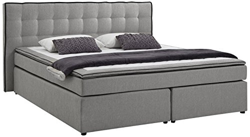 Atlantic Home Collection RUSTY Boxspringbett, inklusive Topper, Härtegrad H2, Liegefläche 180 x 200 cm, beige mit schwarzem Keder
