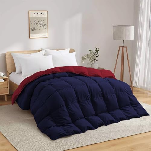 Image of Fluffy 600 GSM Winter Comforter Double Bed Size 90 inchX100 inch - 600 GSM Heavy Winter Quilt Microfiber Rajai /Duvet /Blanket Super Soft Double Bed - Navy Blue /Burgundy Color