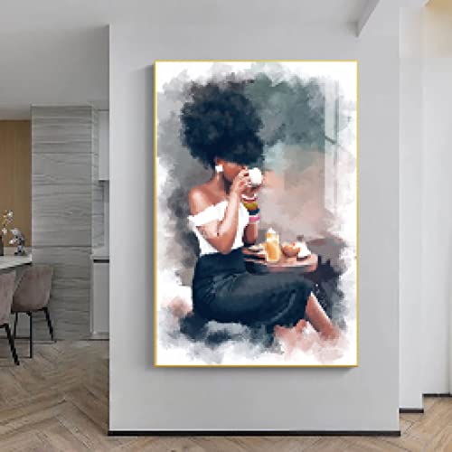 Pop Art Africain Femmes Noires Café Toile Déco Murale Maison 70x100cm