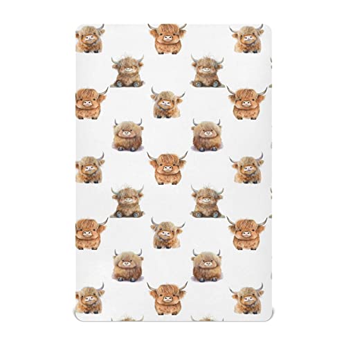 Image of Cute Highland Cow Pattern Crib Sheet for Boys Girls Stretch Baby Toddler Crib Fitted Sheets Soft Baby Mattress Cover Bed Sheet for Unisex Newborn Crib Mattress S
