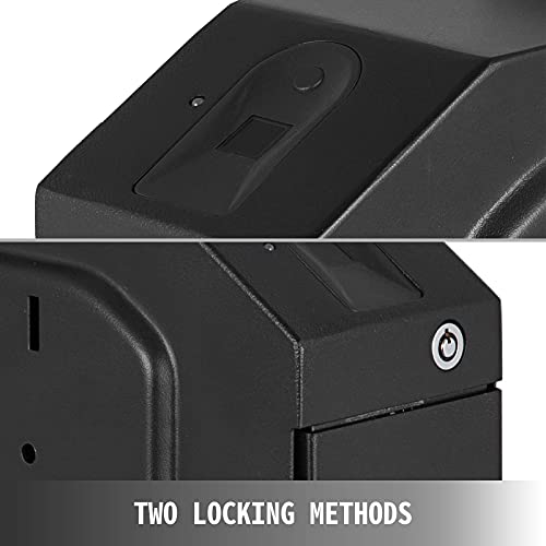 VEVOR Tresor Feuerfest mit Schlüssel 3.1 x 19 x 35.5 cm, Tresor mit Zahlenschloss 3,3 kg, Pistolentresor Feuerfest Wasserdicht mit Fingerabdruck, Möbeltresor Elektronikschloss mit Stahlkonstruktion