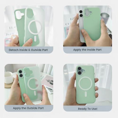 Image of Hupshy iPhone 16 Back Cover with Camera Protection Rings, Kickstand-Matte /Anti, Non-Slip, Camera Glass Protection,Transparent Shockproof Cover for iPhone 16 (Light Green)