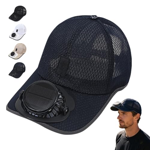 Baseballkappe mit Ventilator Kappe mit Solar-Ventilator USB Wiederaufladbare Solarventilator Helmschirm Verstellbar Schirmmütze Sonnenhut für Outdoor Camping Radfahren Angeln (Marineblau)