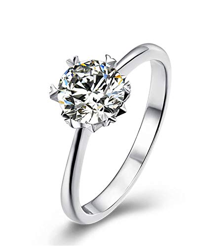 Twobirch Platinum Plated 925 Sterling Silver 1 Ct Solitaire Moissanite Engagement Ring With Heart Shaped Prongs (Size 5) #TOP20