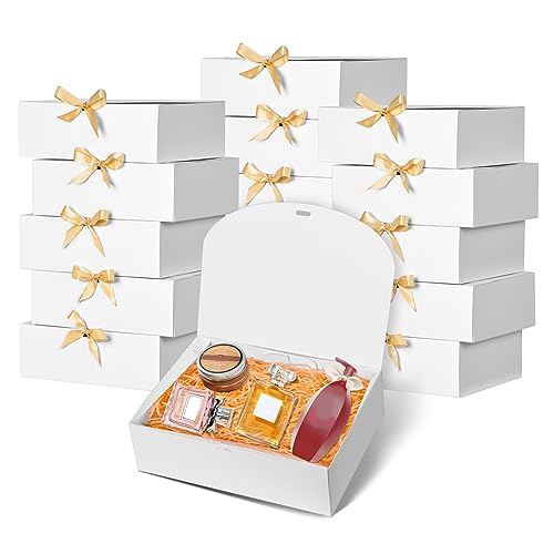Elegant 12Pack White Gift Boxes with Lids, 12x9.8x3.1 Inch, Ribbon,
