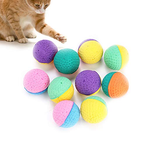 HEEPDD Balle Mousse Chat, 10Pcs Jouets Chats en Mousse Colorés Rebondissants pour Exercice et Amusement Balle Chaton pour Gratter et Chaser